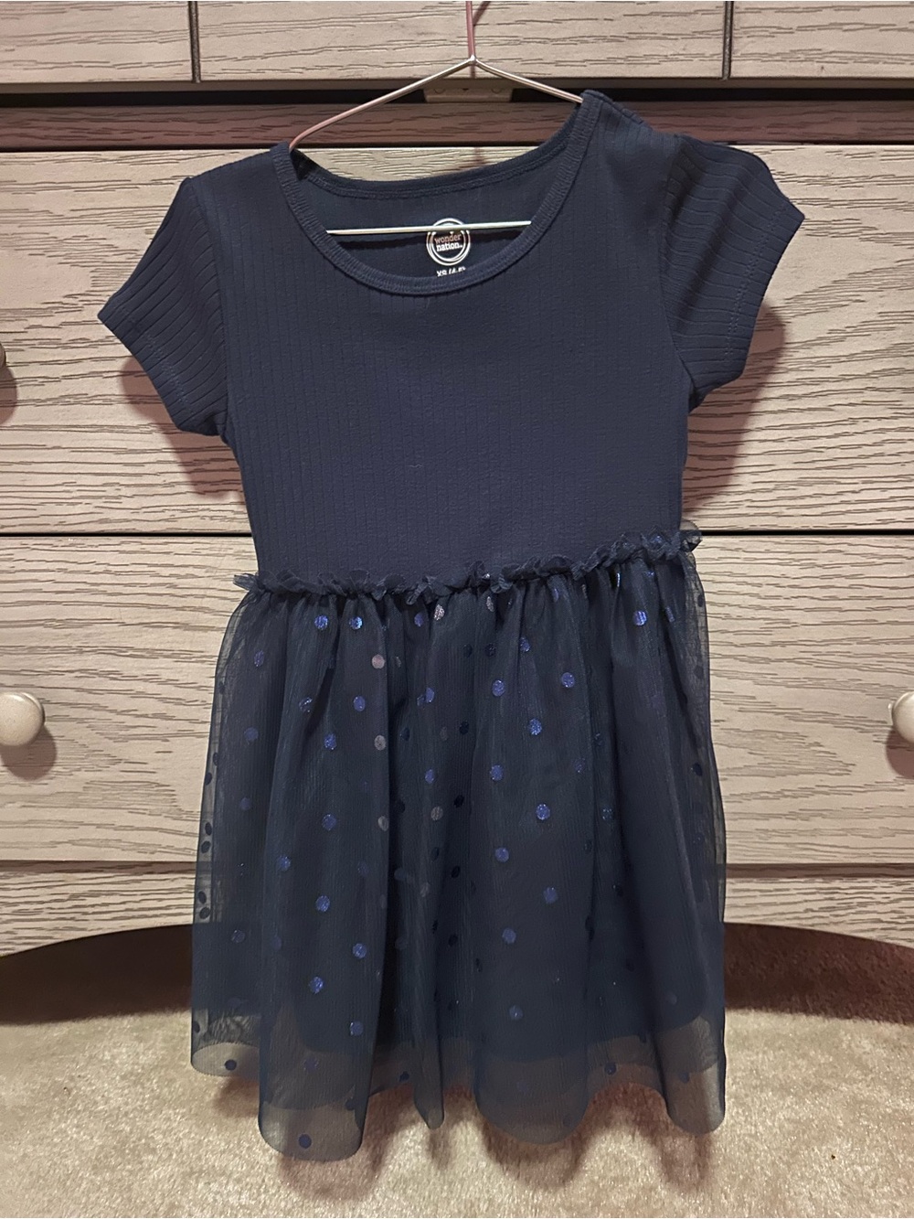 wonder nation Navy Tulle Polka Dot Dress